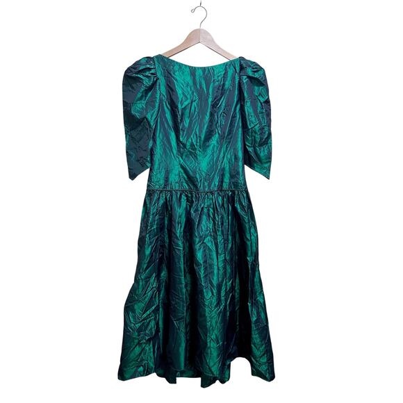Dance-Allure by Alfred Angelo 80s Emerald Green Puff Sleeve Taffeta Party Dress - Picture 1 of 6